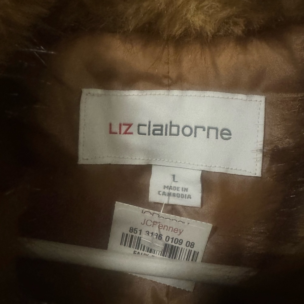 Liz Claiborne Brown Jacket with Faux-Fur Trim